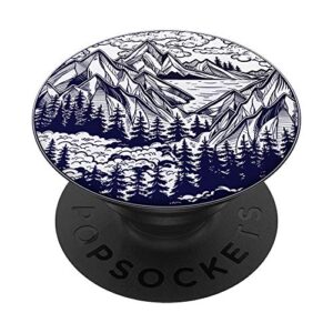 wanderlust mountain scene with clouds & pine trees popsockets popgrip: swappable grip for phones & tablets