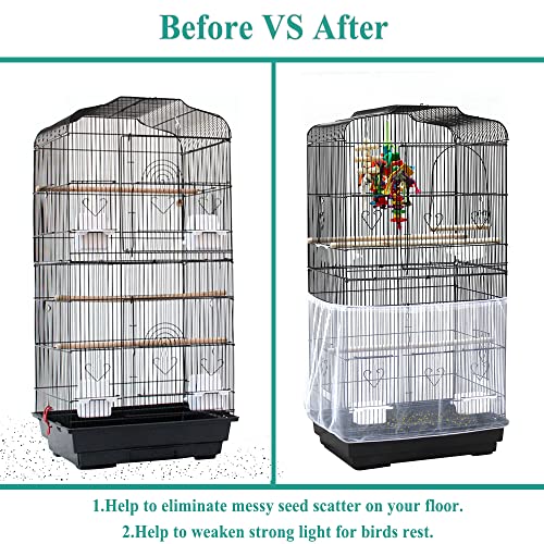 ASOCEA Bird Cage Seed Cather,Universal Adjustable Birdcage Cover Skirt Nylon Mesh Netting Parrot Parakeet Macaw African Round Square Cages Cover