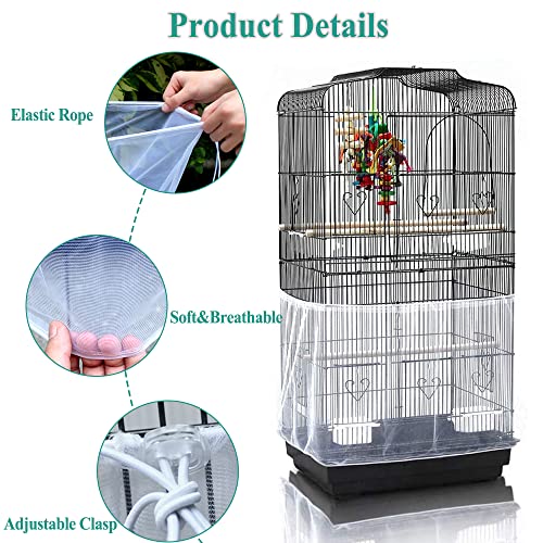 ASOCEA Bird Cage Seed Cather,Universal Adjustable Birdcage Cover Skirt Nylon Mesh Netting Parrot Parakeet Macaw African Round Square Cages Cover