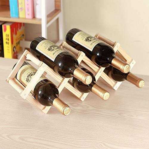 TURMZPY Wood and Brass Collapsible Accordion Wine Rack Table Decor 5 Bottle