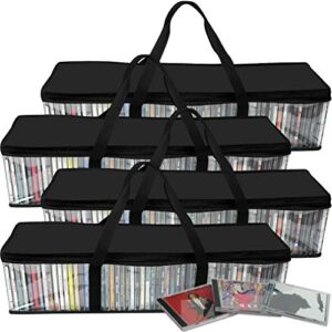 evelots 4 pack cd storage bags, video games, clear pvc plastic-holds 200 cds total-strong handles-protects from dirt/moisture