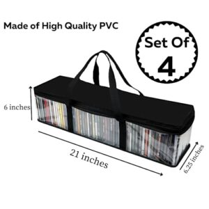 Evelots 4 Pack CD Storage Bags, Video Games, Clear PVC Plastic-Holds 200 CDs Total-Strong Handles-Protects from Dirt/Moisture