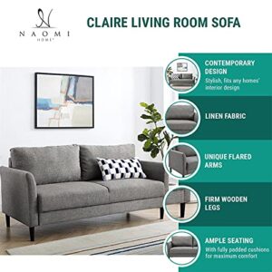 Naomi Home Claire Affordable Modern Couch & Living Room Sofa - Mid-Century Style, Compact Design for Small Spaces - Eco-Friendly Linen - Easy Assembly - Sofa Couch Bliss, Gray