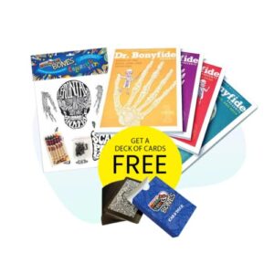 know yourself - 206 bones of the human body bonus bundle, interactive activity workbooks to learn about the human body, skeleton coloring kit, crayons, educational playing cards, for ages 8-12