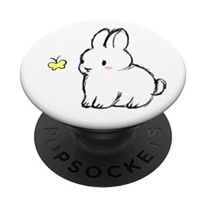 cute bunny rabbit with yellow butterfly graphic popsocket popsockets popgrip: swappable grip for phones & tablets