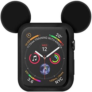 yu store lovely cartoon mouse ears tpu protective cover for i watch 40mm and 44mm, anti-scratch soft silicone protector bumper frame protective case for iwatch series 4 girls boys (black, 44mm)