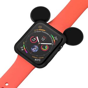 YU STORE Lovely Cartoon Mouse Ears TPU Protective Cover for I Watch 40mm and 44mm, Anti-Scratch Soft Silicone Protector Bumper Frame Protective Case for iWatch Series 4 Girls Boys (Black, 44mm)