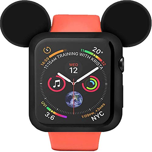 YU STORE Lovely Cartoon Mouse Ears TPU Protective Cover for I Watch 40mm and 44mm, Anti-Scratch Soft Silicone Protector Bumper Frame Protective Case for iWatch Series 4 Girls Boys (Black, 44mm)