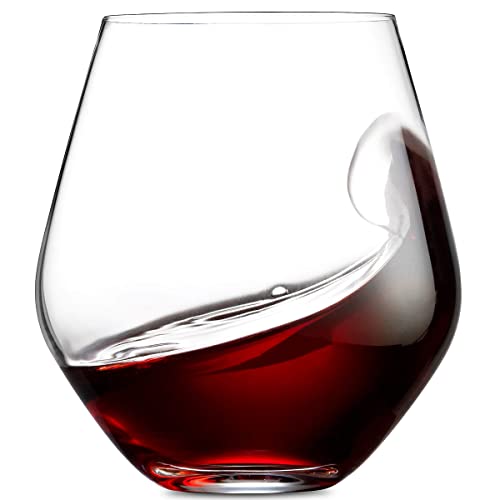 Godinger Wine Glasses, Stemless Wine Glasses, Red Wine Glasses, Drinking Glasses, European Made Stemless Wine Glass - 17oz, Set of 4