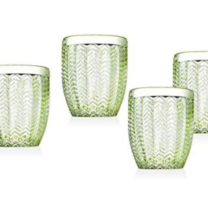 Twill Double Old Fashioned Beverage Glass Cup by Godinger – Emerald Green – Set of 4