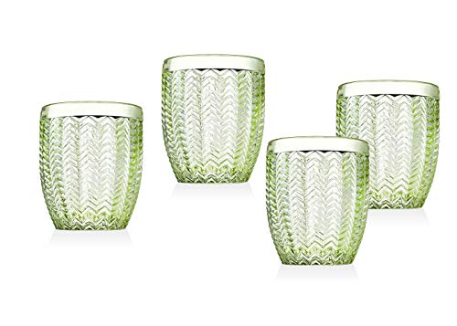 Twill Double Old Fashioned Beverage Glass Cup by Godinger – Emerald Green – Set of 4