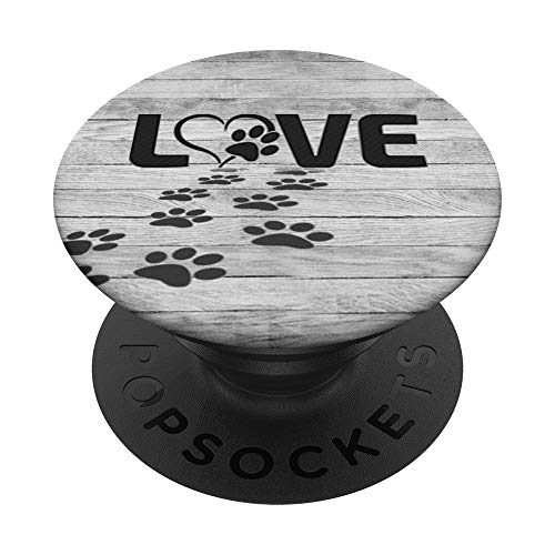 Black Dog Paw print tracks heart love On Gray look PopSockets Swappable PopGrip