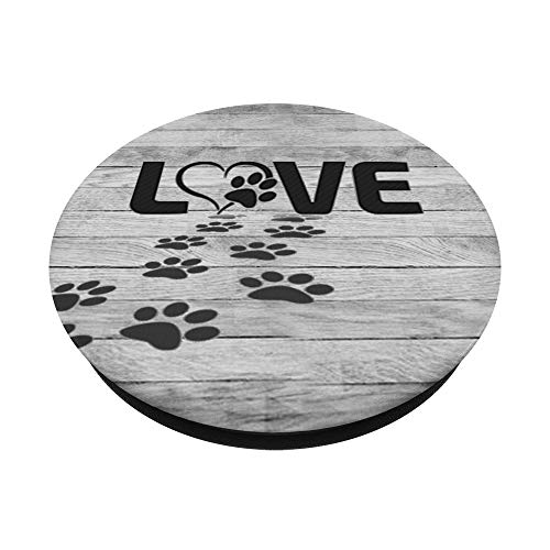 Black Dog Paw print tracks heart love On Gray look PopSockets Swappable PopGrip