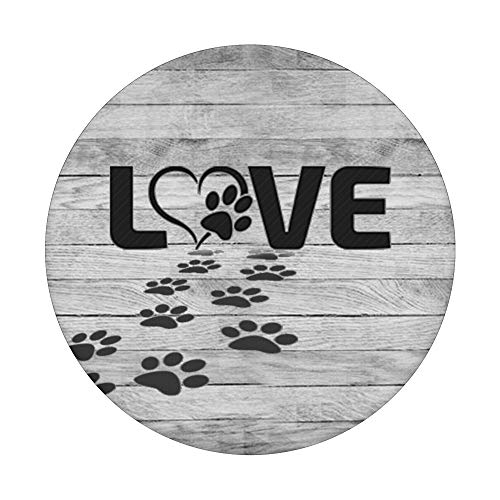 Black Dog Paw print tracks heart love On Gray look PopSockets Swappable PopGrip