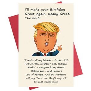 lots of hookers funny birthday card, make america great again donald trump theme funny greeting card