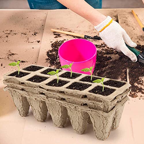 GROWNEER 120 Cells Peat Pots Seed Starter Trays, 12 Packs Biodegradable Seedling Pots Germination Trays, Organic Plant Starter Kit with 15 Pcs Plant Labels