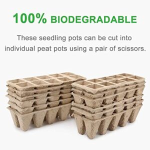 GROWNEER 120 Cells Peat Pots Seed Starter Trays, 12 Packs Biodegradable Seedling Pots Germination Trays, Organic Plant Starter Kit with 15 Pcs Plant Labels