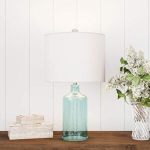 lavish home blue glass lamp-open base table light, led bulb and shade-modern decorative lighting for coastal, nautical, rustic cottage styles