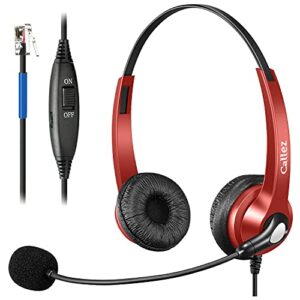 phone headset with microphone noise cancelling for landline office phone, callez telephone headset with rj9 phone jack for cisco 6941 7811 7841 7941 7942 7945 7965 7975 8845 8851 plantronics m12 red