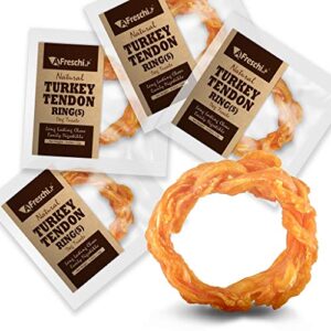 afreschi turkey tendon dog treats for signature series, all natural human grade puppy chew, ingredient sourced from usa, hypoallergenic, easy to digest, rawhide alternative, 4 units/pack ring (small)