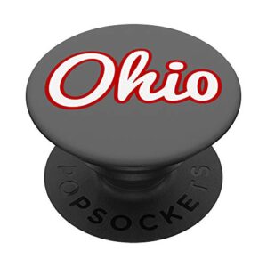 state of ohio script logo grey red white popsockets popgrip: swappable grip for phones & tablets