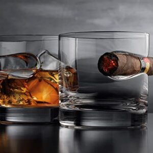 Gifts for Men, Cigar Whiskey Glass, Old Fashioned Whiskey Glasses With Indented Cigar Rest
