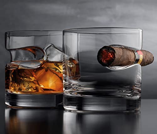 Gifts for Men, Cigar Whiskey Glass, Old Fashioned Whiskey Glasses With Indented Cigar Rest