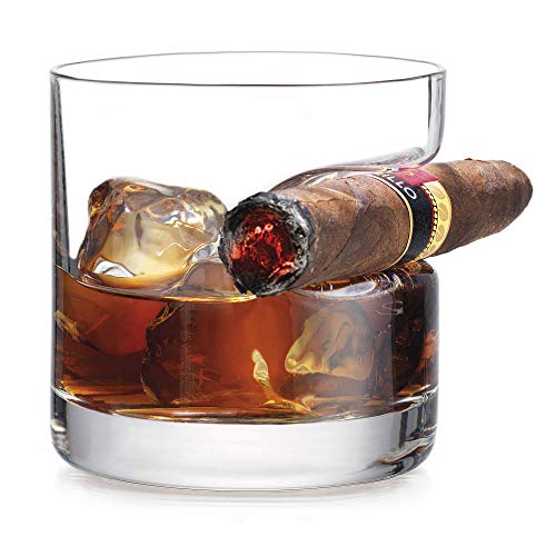 Gifts for Men, Cigar Whiskey Glass, Old Fashioned Whiskey Glasses With Indented Cigar Rest