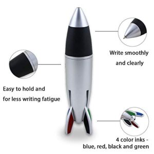 VNFLY 2-Pack Rocket Pens, 4-Color Ballpoint Pen, Fat Pens, Jumbo Pens with Rubber Grip (Silver)