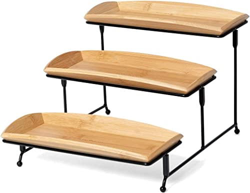 Nature's Kitchen Bamboo Wood Serving Tray Set for Dessert Coffee Appetizers, 3 Pack of 12 x 5.75 Inch Serving Platters