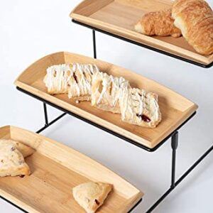 Nature's Kitchen Bamboo Wood Serving Tray Set for Dessert Coffee Appetizers, 3 Pack of 12 x 5.75 Inch Serving Platters