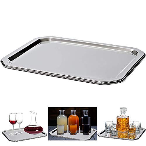 Bezrat Stainless Steel Food Serving Tray – Rectangular Decorative Mirrored Serveware Platter - Large (16" x 13")