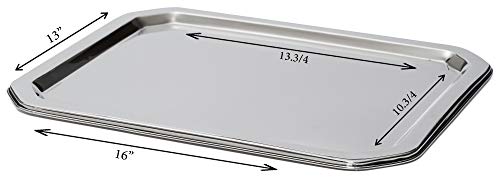 Bezrat Stainless Steel Food Serving Tray – Rectangular Decorative Mirrored Serveware Platter - Large (16" x 13")