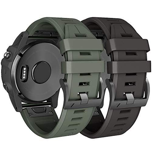 NotoCity Compatible Fenix 5X Plus Bands Fenix 7X Sport Silicone Replacement Watch Strap for Garmin Fenix 5X/Fenix 5X Plus/Fenix 6X/Fenix 6X Pro/Fenix 3/HR/Descent MK1/D2 Delta PX/D2 Charlie(Black/Army Green)