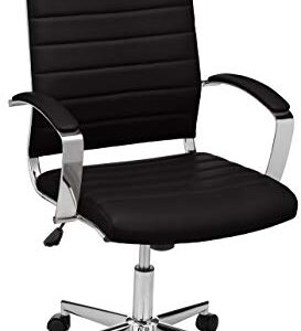 Amazon Basics High-Back Executive Swivel Office Desk Chair with Ribbed Puresoft Upholstery, Lumbar Support, Modern Style, 23.9"D x 24.69"W x 41.5"H, Black