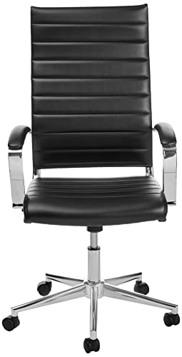 Amazon Basics High-Back Executive Swivel Office Desk Chair with Ribbed Puresoft Upholstery, Lumbar Support, Modern Style, 23.9"D x 24.69"W x 41.5"H, Black