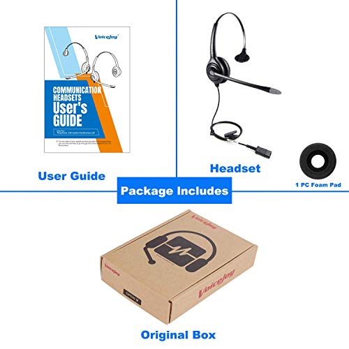 VoiceJoy Monaural Headset with Noise Cancelling Microphone with QD (Quick Disconnect),Compatible and Plantronics QD Quick Disconnect Connector