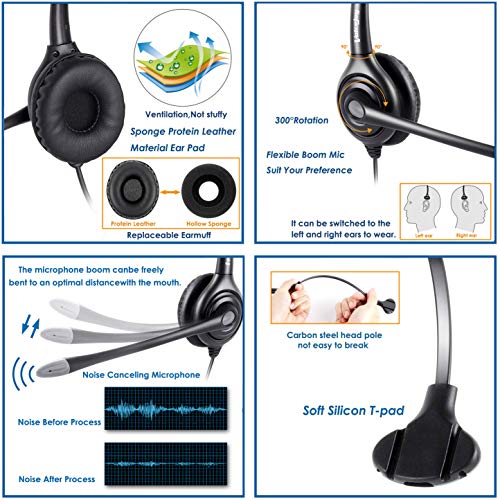 VoiceJoy Monaural Headset with Noise Cancelling Microphone with QD (Quick Disconnect),Compatible and Plantronics QD Quick Disconnect Connector