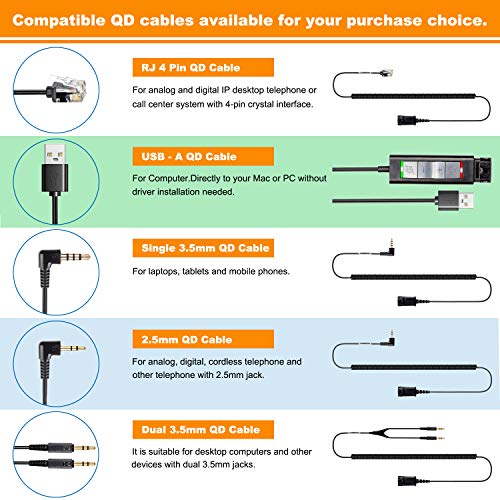 VoiceJoy Monaural Headset with Noise Cancelling Microphone with QD (Quick Disconnect),Compatible and Plantronics QD Quick Disconnect Connector