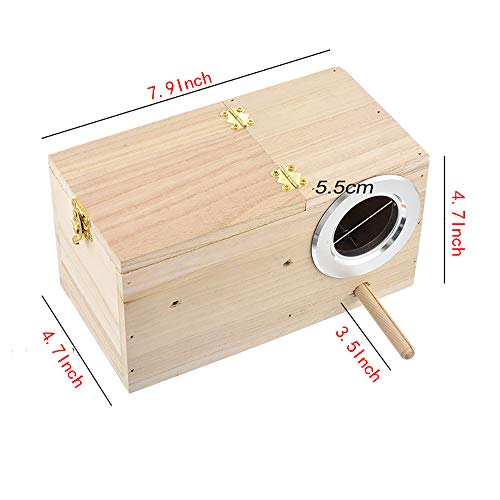 PINVNBY Parakeet Nest Box Bird House Budgie Wood Breeding Box for Lovebirds, Parrotlets Mating Box (M:7.9 * 4.7 * 4.7 inch)