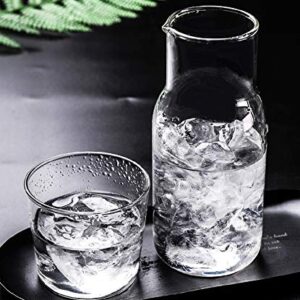 Bedside Water Carafe Set with Tumbler Glass Set for Bedroom Nightstand, Glass Mouthwash Bottle for Bathroom, 14oz/400ml (Clear)