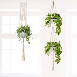 GROWNEER 5 Packs Macrame Plant Hangers with 5 Hooks, Different Tiers, Handmade Cotton Rope Hanging Planters Set Flower Pots Holder Stand, for Indoor Outdoor Boho Home Decor