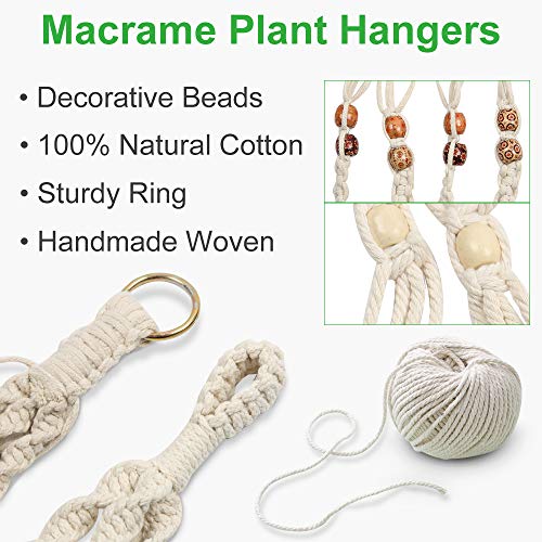 GROWNEER 5 Packs Macrame Plant Hangers with 5 Hooks, Different Tiers, Handmade Cotton Rope Hanging Planters Set Flower Pots Holder Stand, for Indoor Outdoor Boho Home Decor