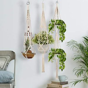 GROWNEER 5 Packs Macrame Plant Hangers with 5 Hooks, Different Tiers, Handmade Cotton Rope Hanging Planters Set Flower Pots Holder Stand, for Indoor Outdoor Boho Home Decor