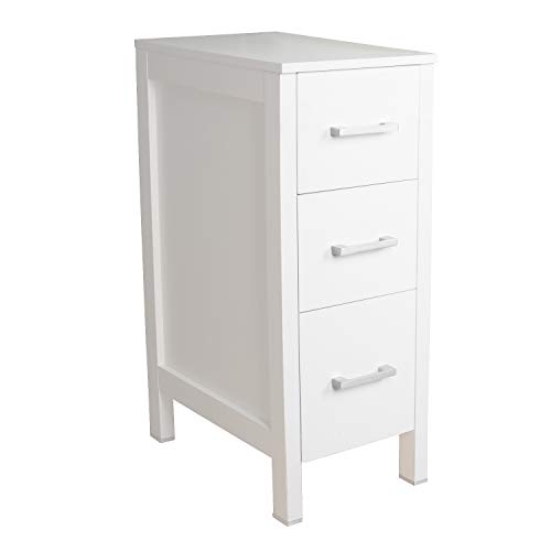 eclife 12" Bathroom Cabinet 3 Drawer Organizer Free Standing Single Vanity, Small Nightstand, White Vanity MDF Vertical Dresser Storage Tower Vanity, Bedroom/Bathroom/Entryway B11W