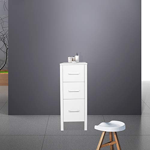 eclife 12" Bathroom Cabinet 3 Drawer Organizer Free Standing Single Vanity, Small Nightstand, White Vanity MDF Vertical Dresser Storage Tower Vanity, Bedroom/Bathroom/Entryway B11W
