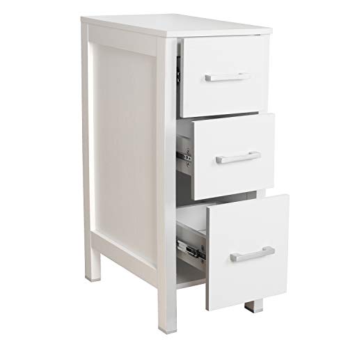 eclife 12" Bathroom Cabinet 3 Drawer Organizer Free Standing Single Vanity, Small Nightstand, White Vanity MDF Vertical Dresser Storage Tower Vanity, Bedroom/Bathroom/Entryway B11W