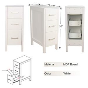 eclife 12" Bathroom Cabinet 3 Drawer Organizer Free Standing Single Vanity, Small Nightstand, White Vanity MDF Vertical Dresser Storage Tower Vanity, Bedroom/Bathroom/Entryway B11W