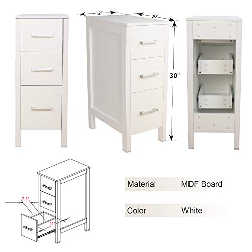 eclife 12" Bathroom Cabinet 3 Drawer Organizer Free Standing Single Vanity, Small Nightstand, White Vanity MDF Vertical Dresser Storage Tower Vanity, Bedroom/Bathroom/Entryway B11W