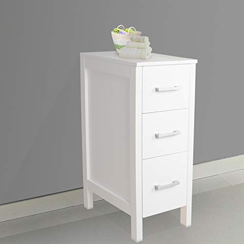 eclife 12" Bathroom Cabinet 3 Drawer Organizer Free Standing Single Vanity, Small Nightstand, White Vanity MDF Vertical Dresser Storage Tower Vanity, Bedroom/Bathroom/Entryway B11W